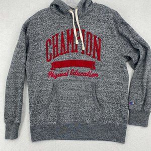 Champion Authentic Mens M Hoodie Sweatshirt Gray Physical Education Spellout